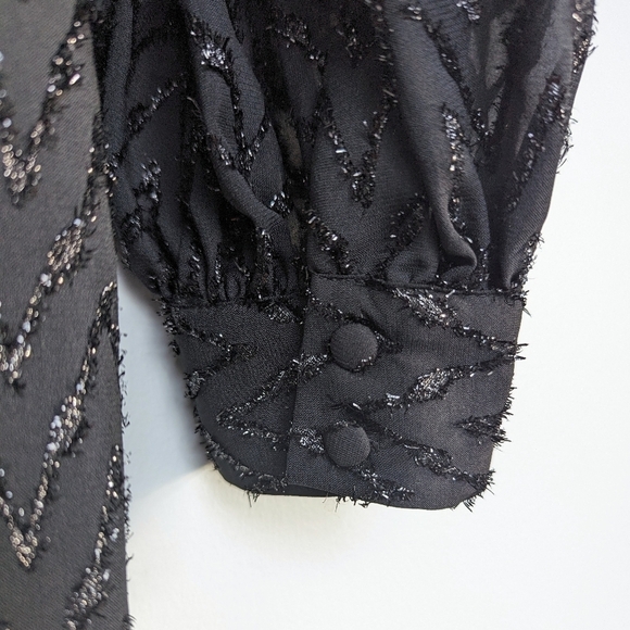 Zara Metallic Tinsel Chevron Balloon Sleeves Button Down Collar Midi Dress sz M - Picture 8 of 16